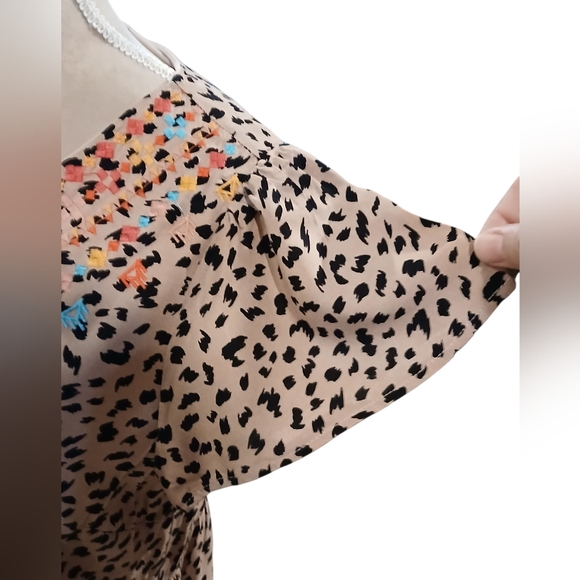 Savanna Jane Colorful Cheetah Print Embroidered Dress Size Large Womans Boho - Picture 6 of 11